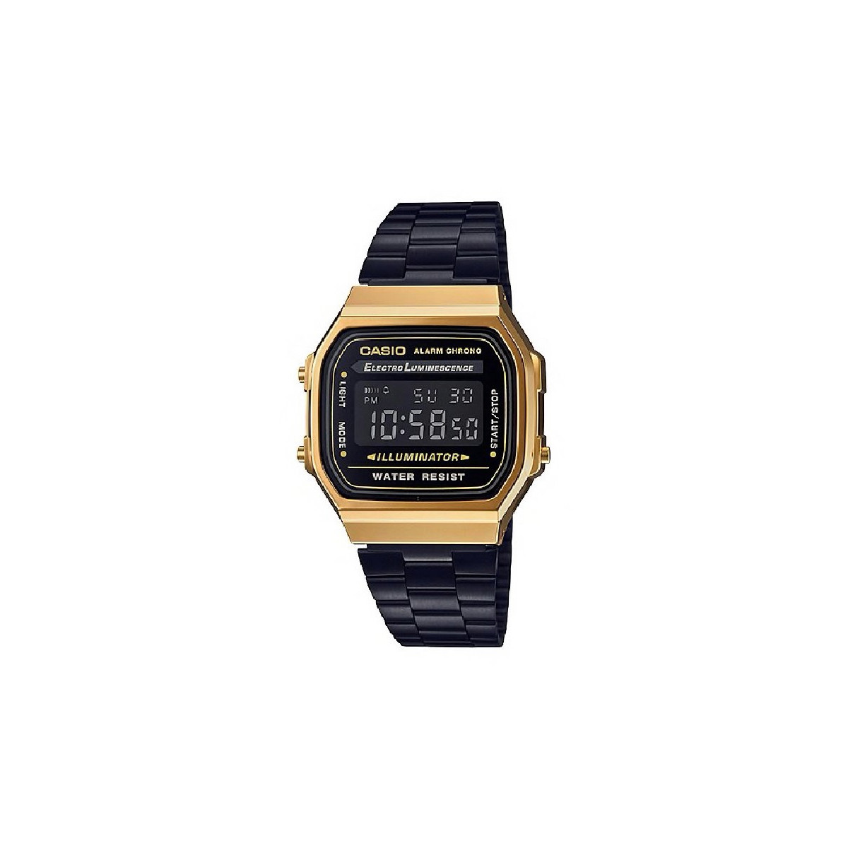 RELOJ CASIO RETRO DIGITAL NEGRO GOLD - A168WEGB-1BEF